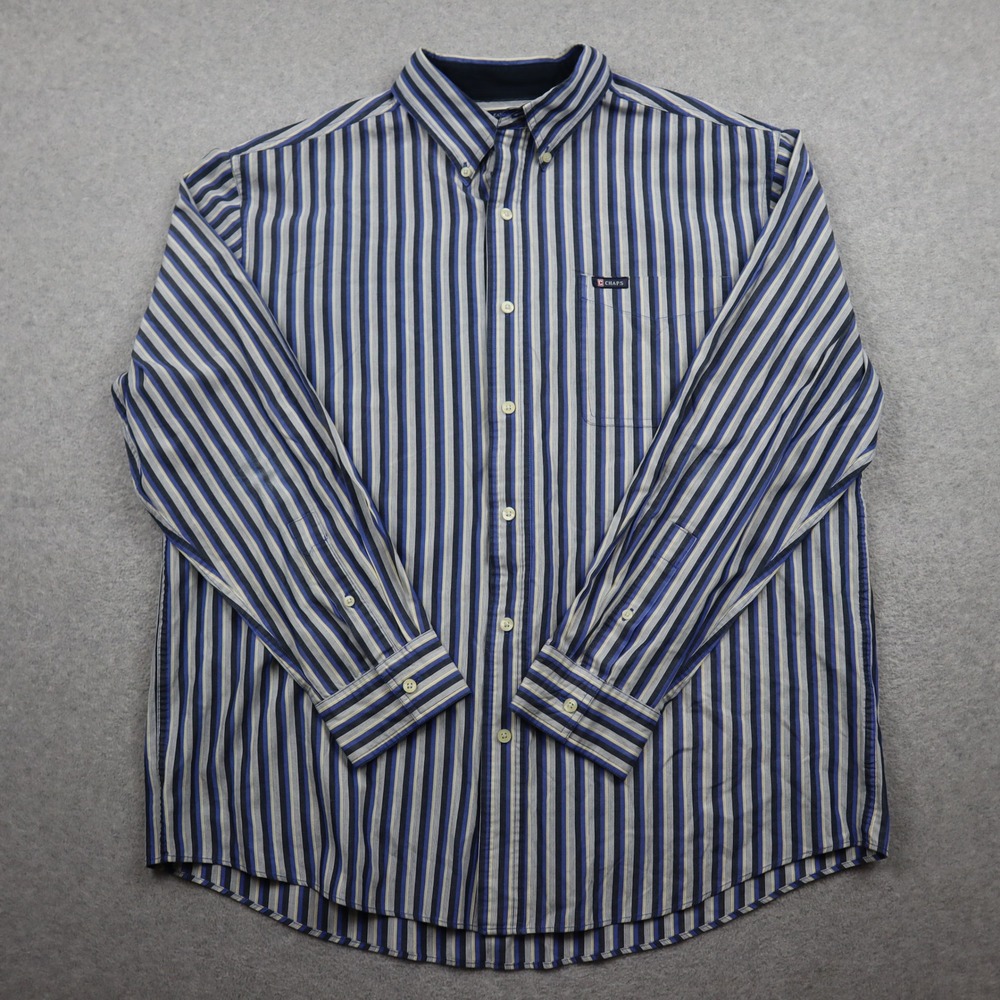 Chaps Button Down Shirt Mens XL Easy Care Blue White Yellow Striped Long Sleeve